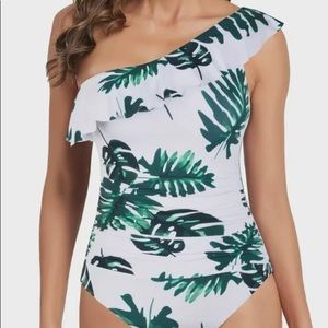 NWOT Hilor Womens One Shoulder Asymmetric Ruffle Monokinis Swimsuit | Size 8